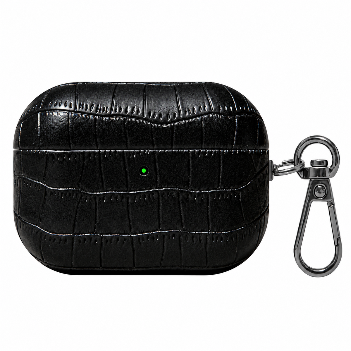 Folio Croc AirPods Case — Black / Wide Emboss, front view