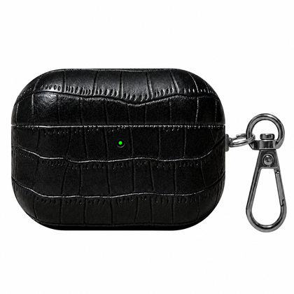 Folio Croc AirPods Case — Black / Wide Emboss, front view