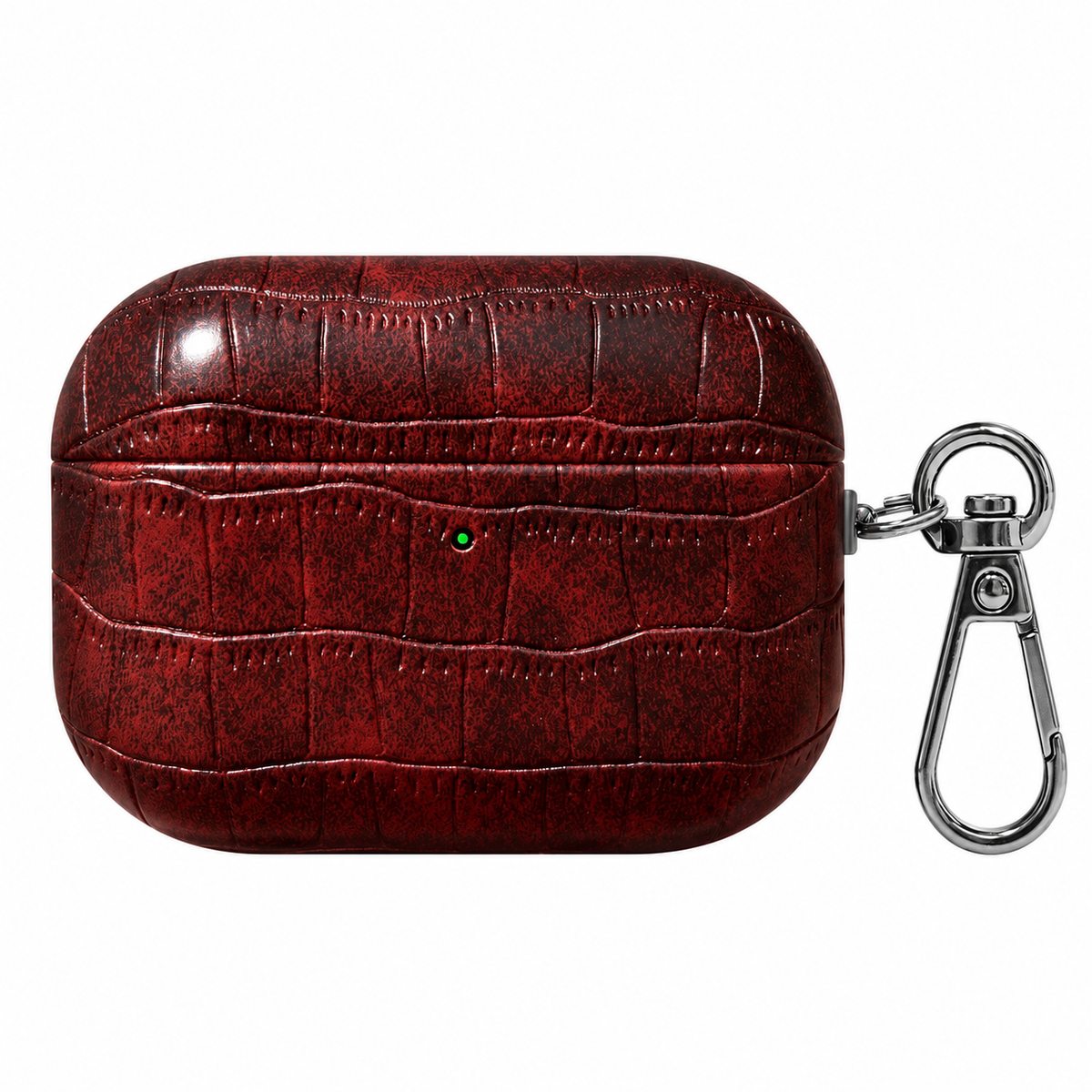 Folio Croc AirPods Case — Burgundy / Wide Emboss, front view