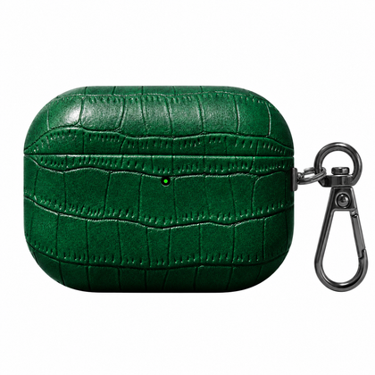 Folio Croc AirPods Case — Forest Green / Wide Emboss, front view