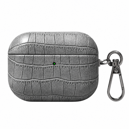 Folio Croc AirPods Case — Grey / Wide Emboss, front view