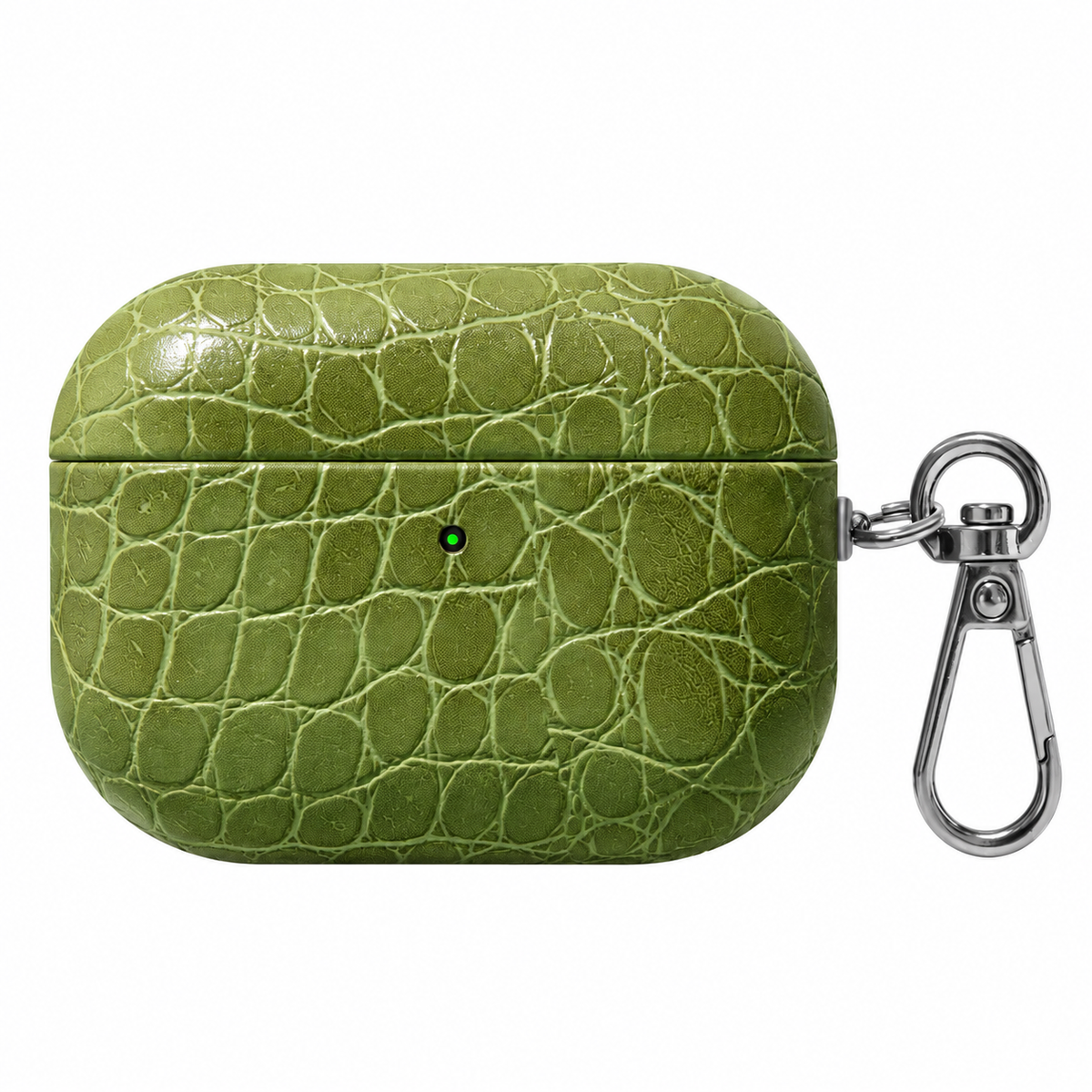 Folio Croc AirPods Case — Olive / Irregular Emboss, front view