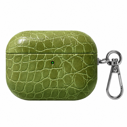 Folio Croc AirPods Case — Olive / Irregular Emboss, front view