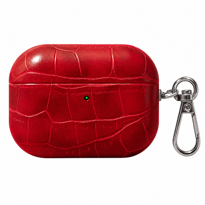 Folio Croc AirPods Case — Red / Irregular Emboss, front view