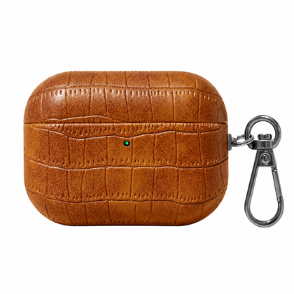 Folio Croc AirPods Case — Tan / Wide Emboss, front view