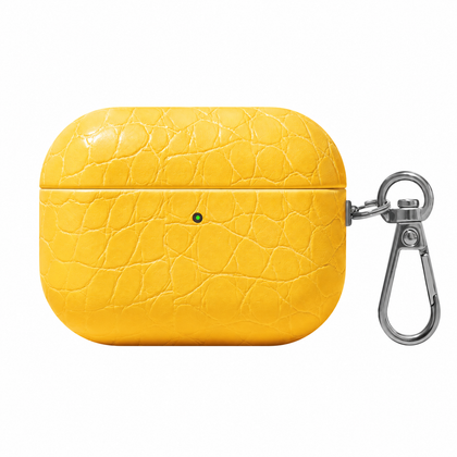Folio Croc AirPods Case — Yellow / Irregular Emboss, front view