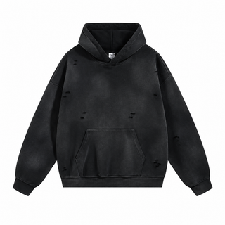 Fresco Washed Hoodies in Black / Distressed, front view