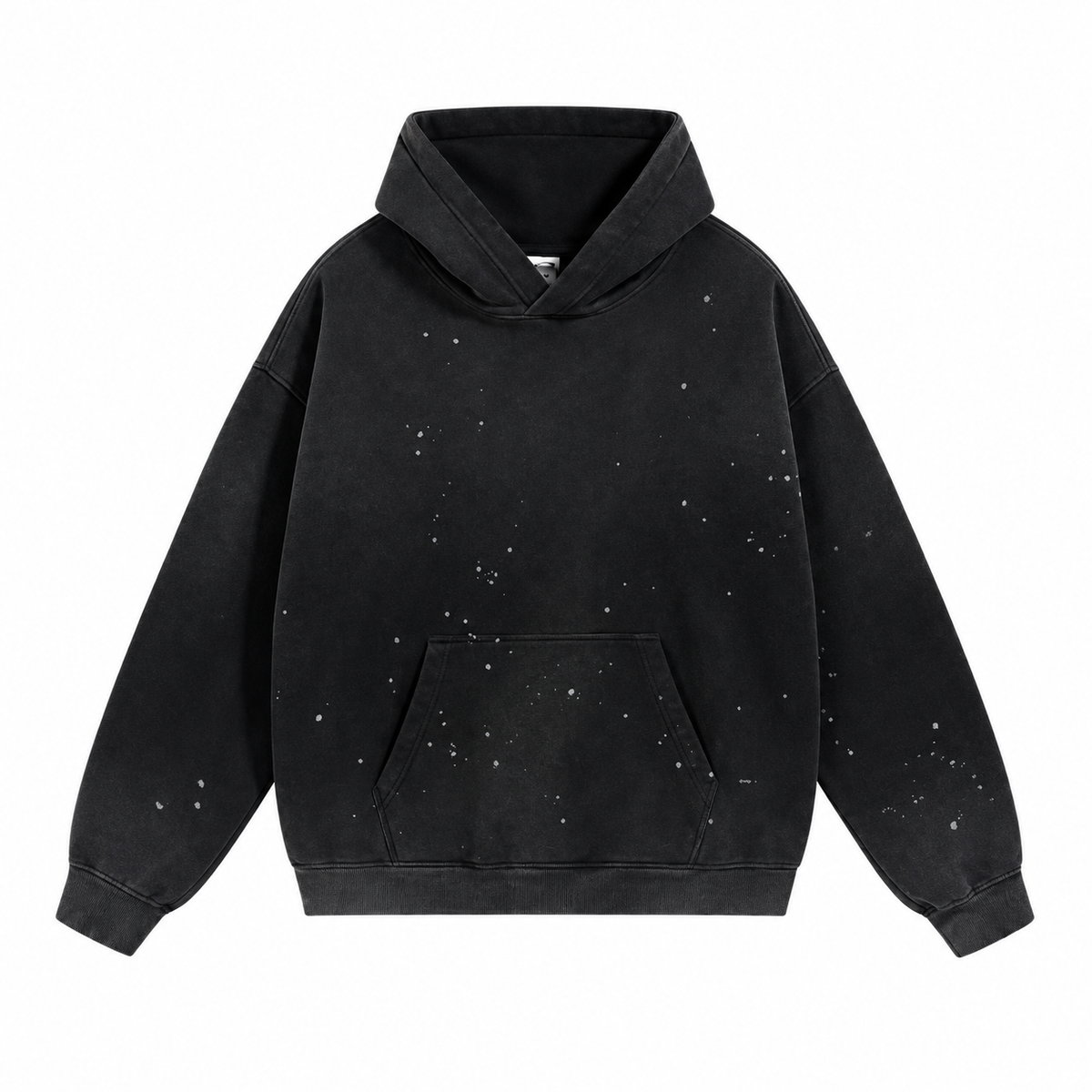 Fresco Washed Hoodies in Black / Splatter, front view