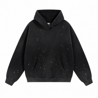 Fresco Washed Hoodies in Black / Splatter, front view
