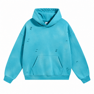 Fresco Washed Hoodies in Peacock Blue / Distressed, front view