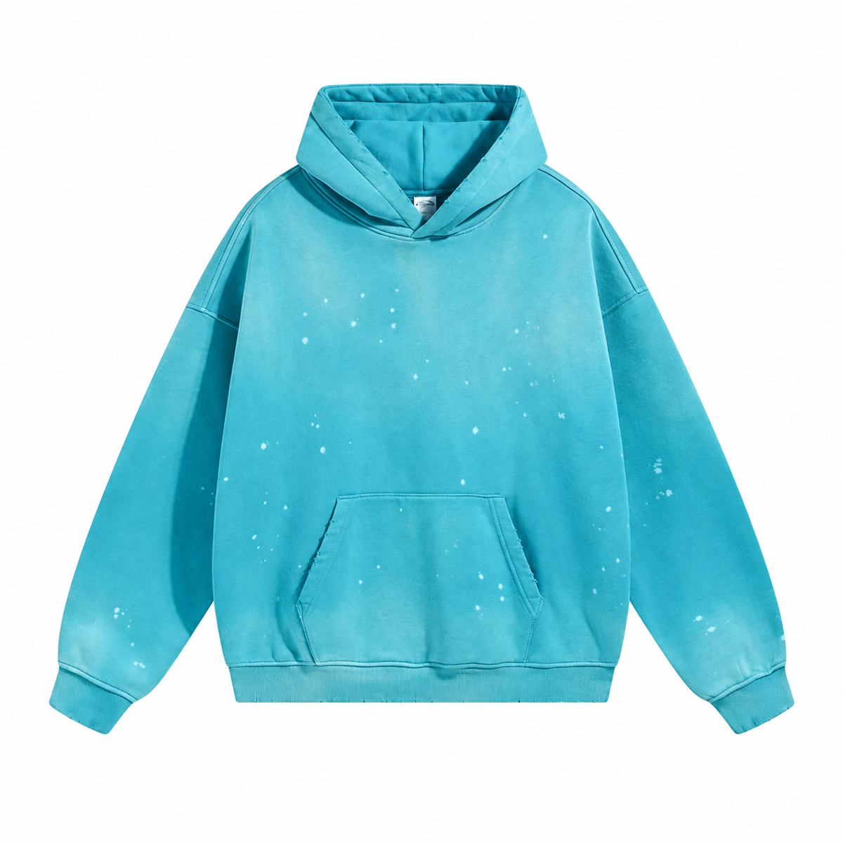 Fresco Washed Hoodies in Peacock Blue / Splatter, front view