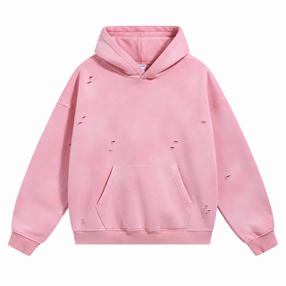 Fresco Washed Hoodies in Pink / Distressed, front view