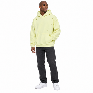 Fresco Washed Hoodies in Yellow / Distressed, full-body model view