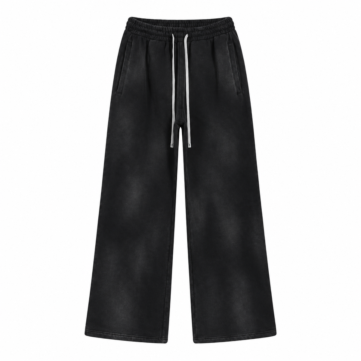 Fresco Washed Wide-Leg Sweatpants in Black, front view