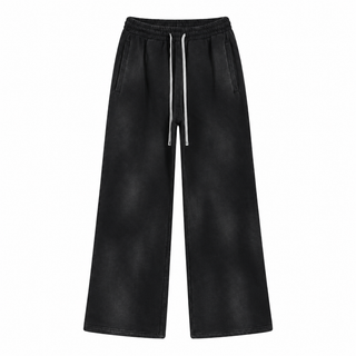 Fresco Washed Wide-Leg Sweatpants in Black, front view