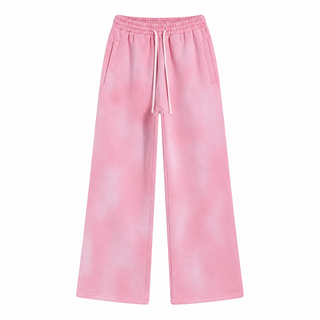 Fresco Washed Wide-Leg Sweatpants in Pink, front view