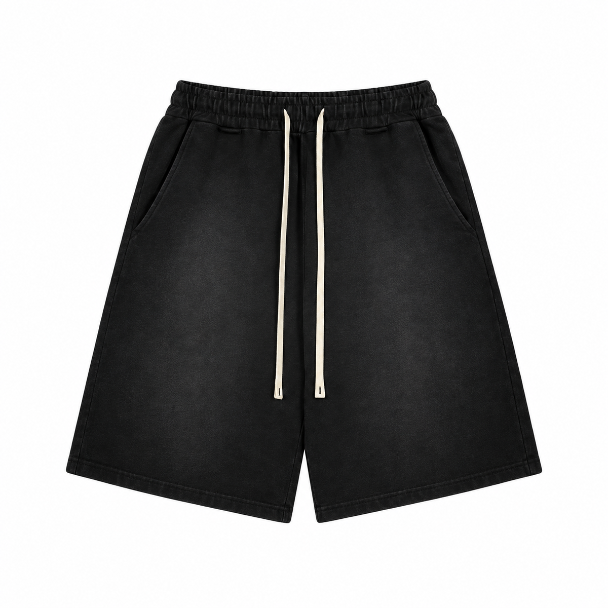 Haze Washed Drawstring Shorts in Black, front view