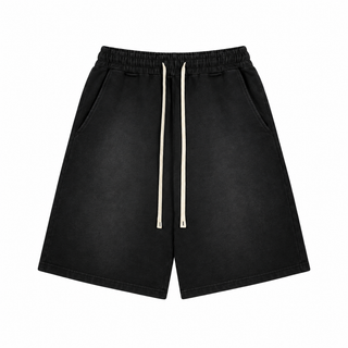 Haze Washed Drawstring Shorts in Black, front view