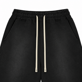 Haze Washed Drawstring Shorts in Black, detail close-up