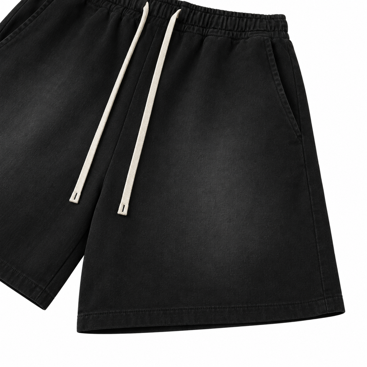 Haze Washed Drawstring Shorts in Black, alternate detail close-up
