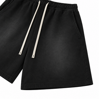 Haze Washed Drawstring Shorts in Black, alternate detail close-up