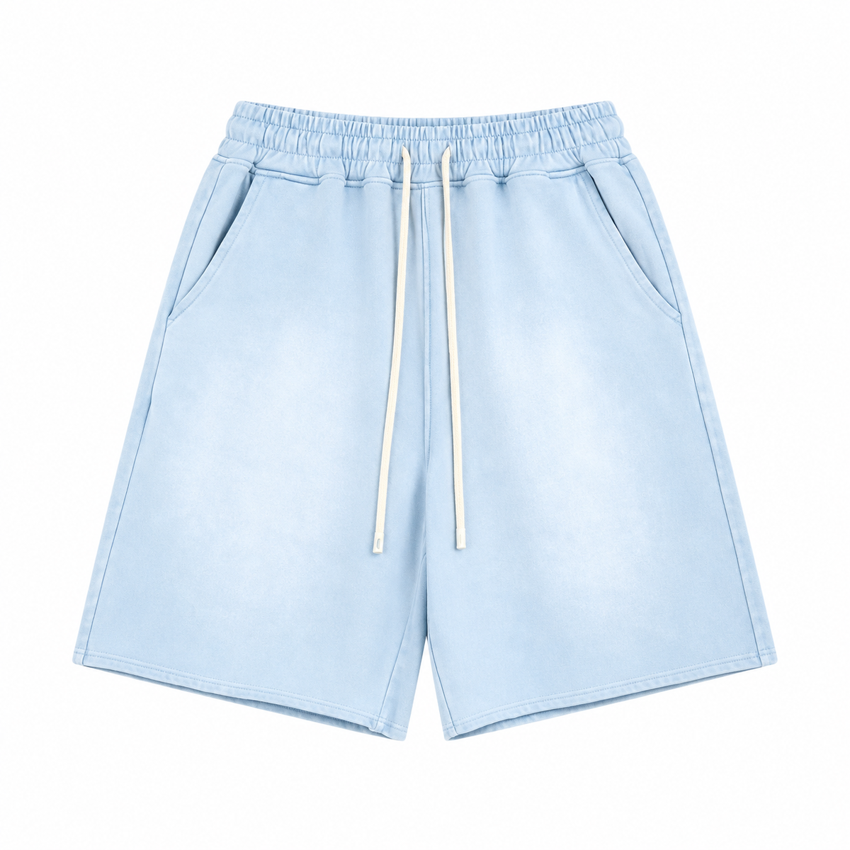 Haze Washed Drawstring Shorts in Blue, front view