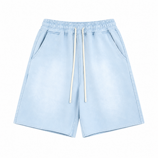 Haze Washed Drawstring Shorts in Blue, front view