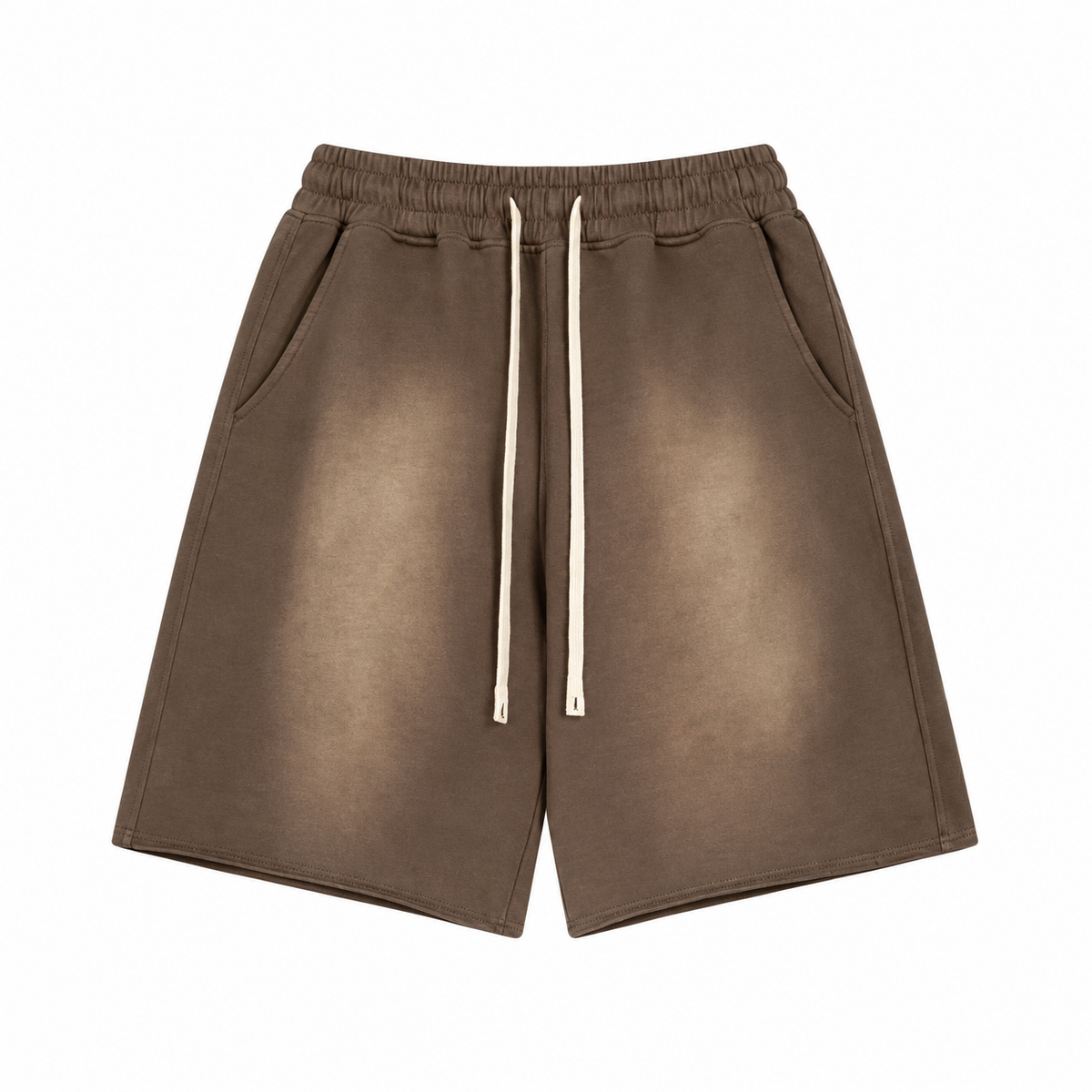 Haze Washed Drawstring Shorts in Coffee, front view