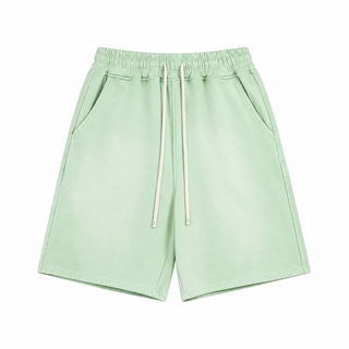 Haze Washed Drawstring Shorts in Green, front view