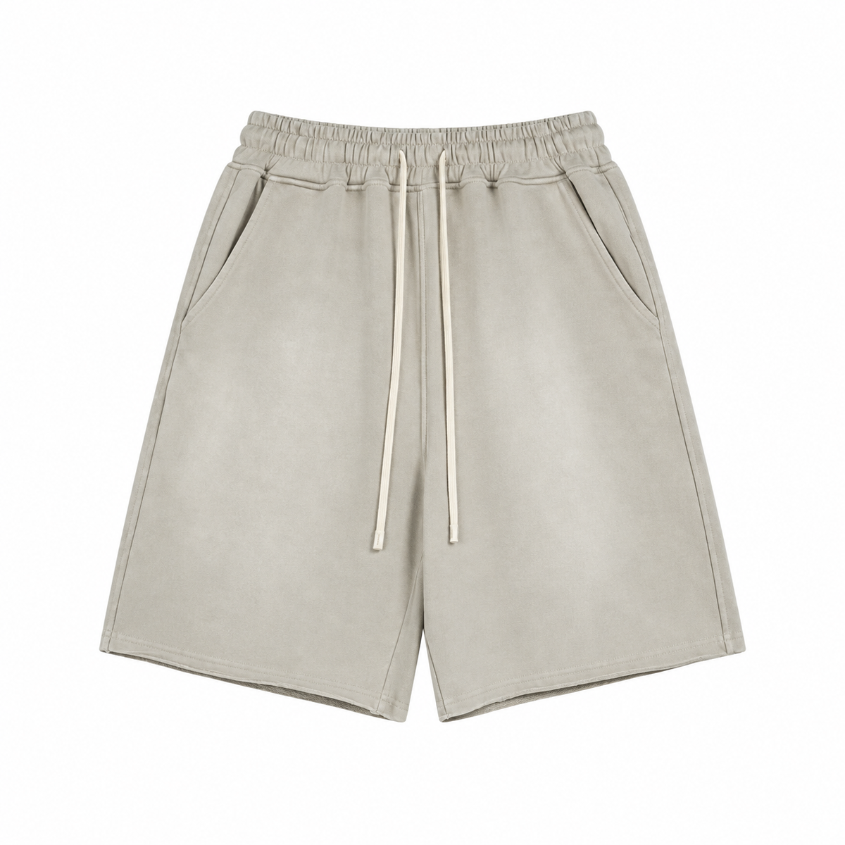 Haze Washed Drawstring Shorts in Grey-Apricot, front view