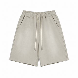 Haze Washed Drawstring Shorts in Grey-Apricot, front view