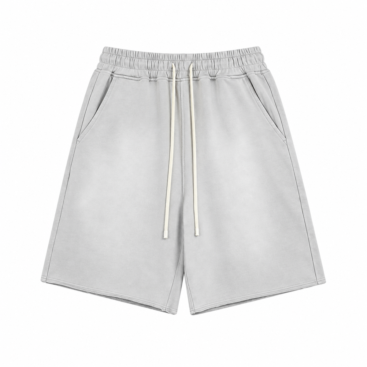 Haze Washed Drawstring Shorts in Grey, front view