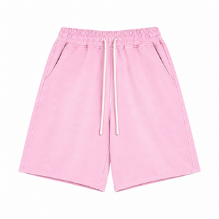 Haze Washed Drawstring Shorts in Pink, front view