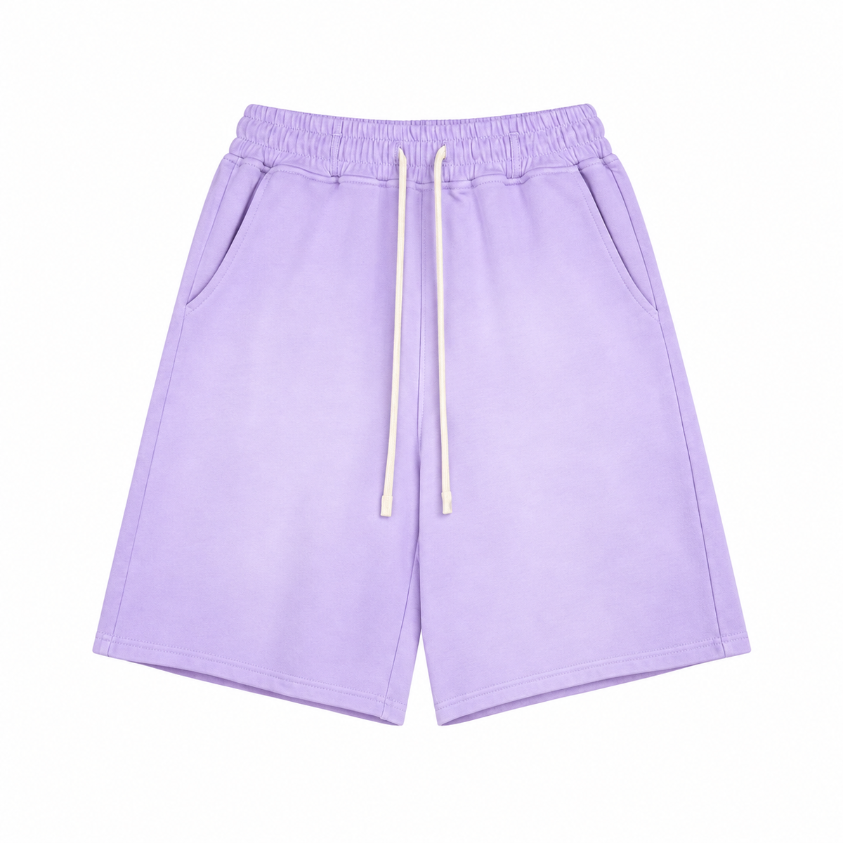 Haze Washed Drawstring Shorts in Purple, front view