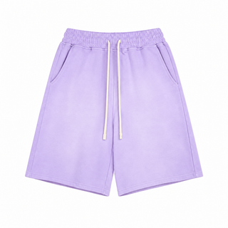 Haze Washed Drawstring Shorts in Purple, front view
