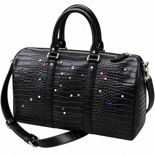 Lustre Studded Croc Tote — Black, carry detail view