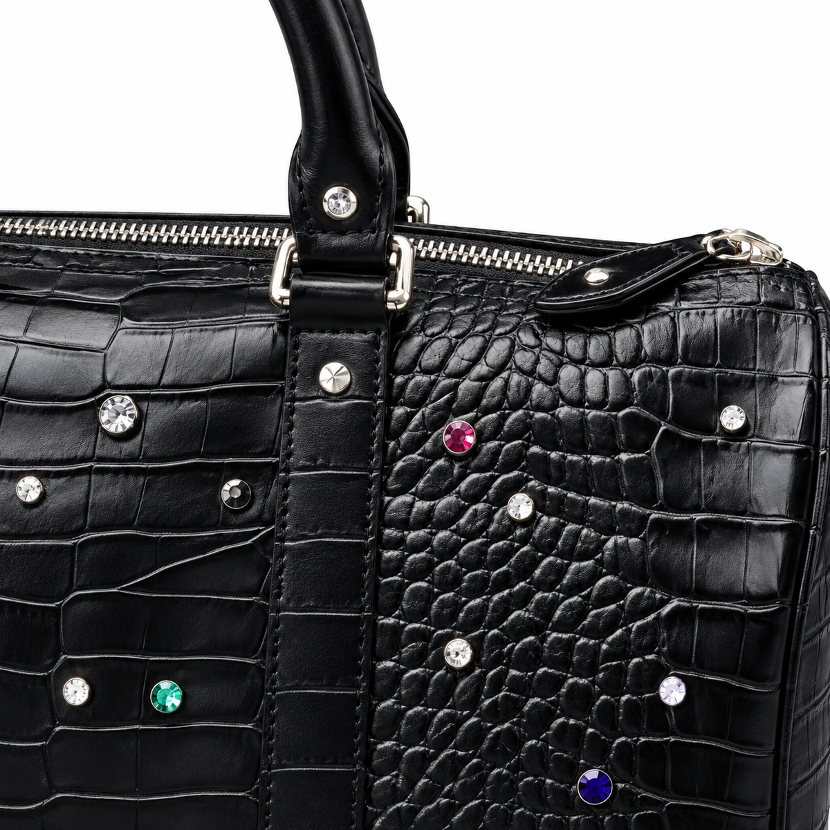 Lustre Studded Croc Tote — Black, detail view