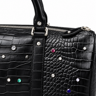 Lustre Studded Croc Tote — Black, detail view