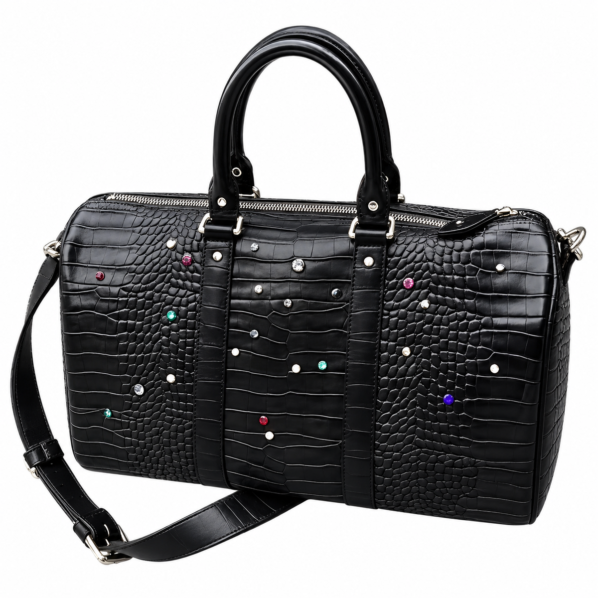 Lustre Studded Croc Tote — Black, front view