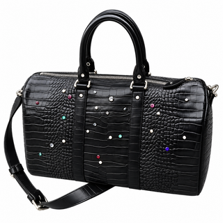 Lustre Studded Croc Tote — Black, front view