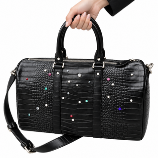 Lustre Studded Croc Tote — Black, human view