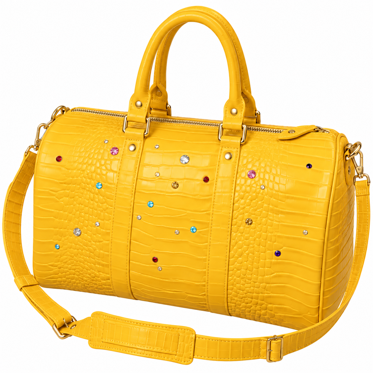 Lustre Studded Croc Tote — Yellow, yellow front view