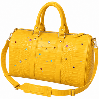 Lustre Studded Croc Tote — Yellow, yellow front view