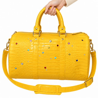 Lustre Studded Croc Tote — Yellow, yellow human view