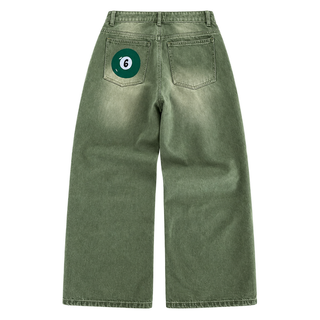 Matcha Wide-Leg Jeans — billiard pocket style, rear view