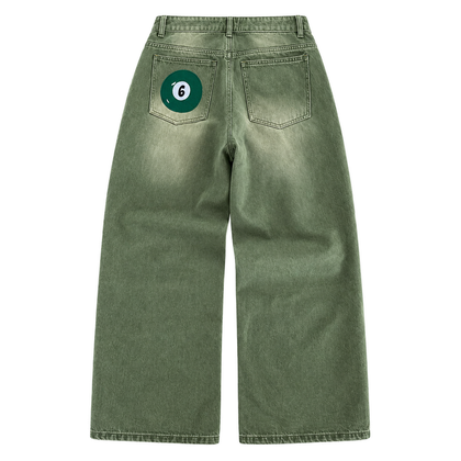 Matcha Wide-Leg Jeans — billiard pocket style, rear view