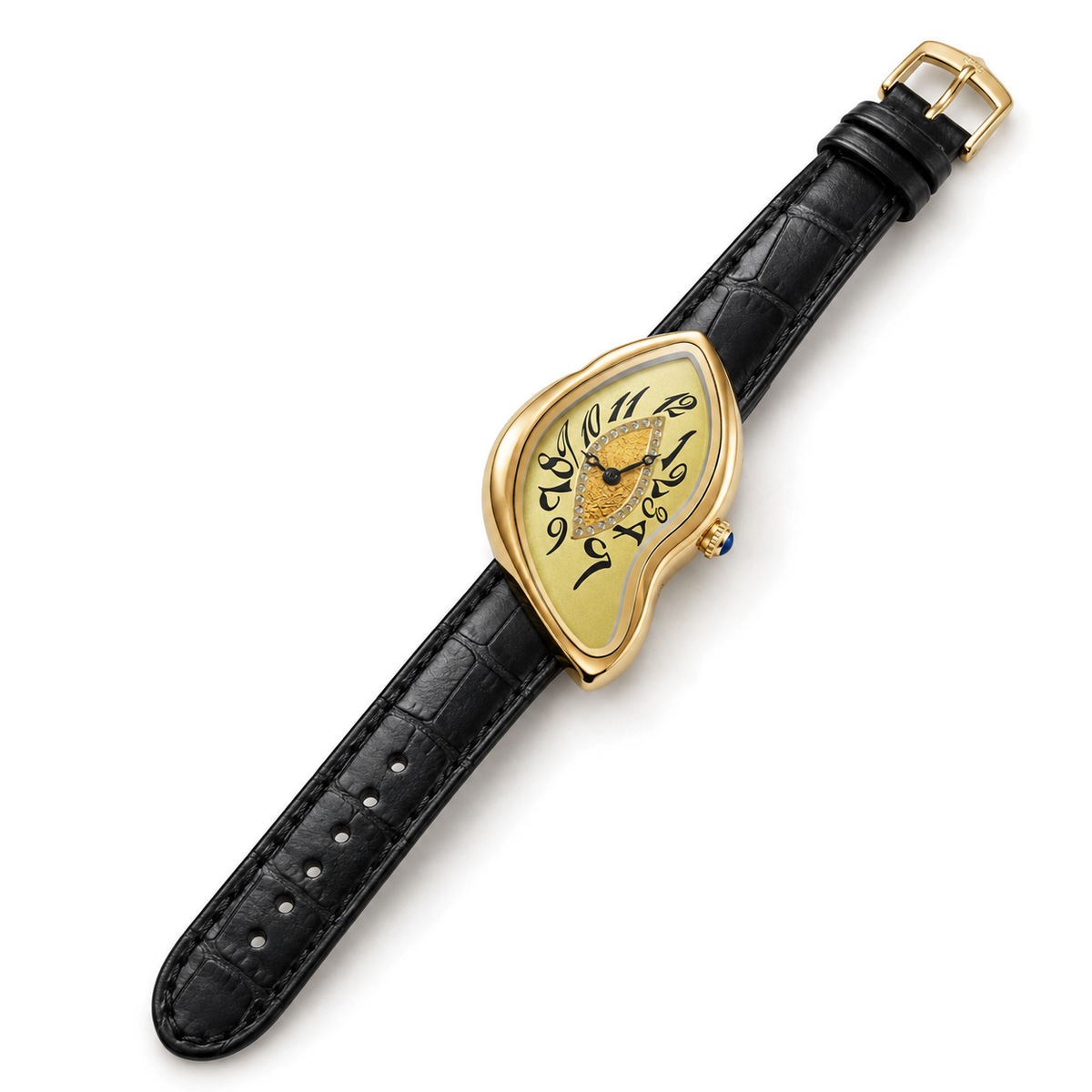 Melting Muse Gold — full watch with open strap and buckle