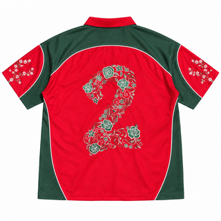 Morocco red-and-green jersey, back view with floral number 2