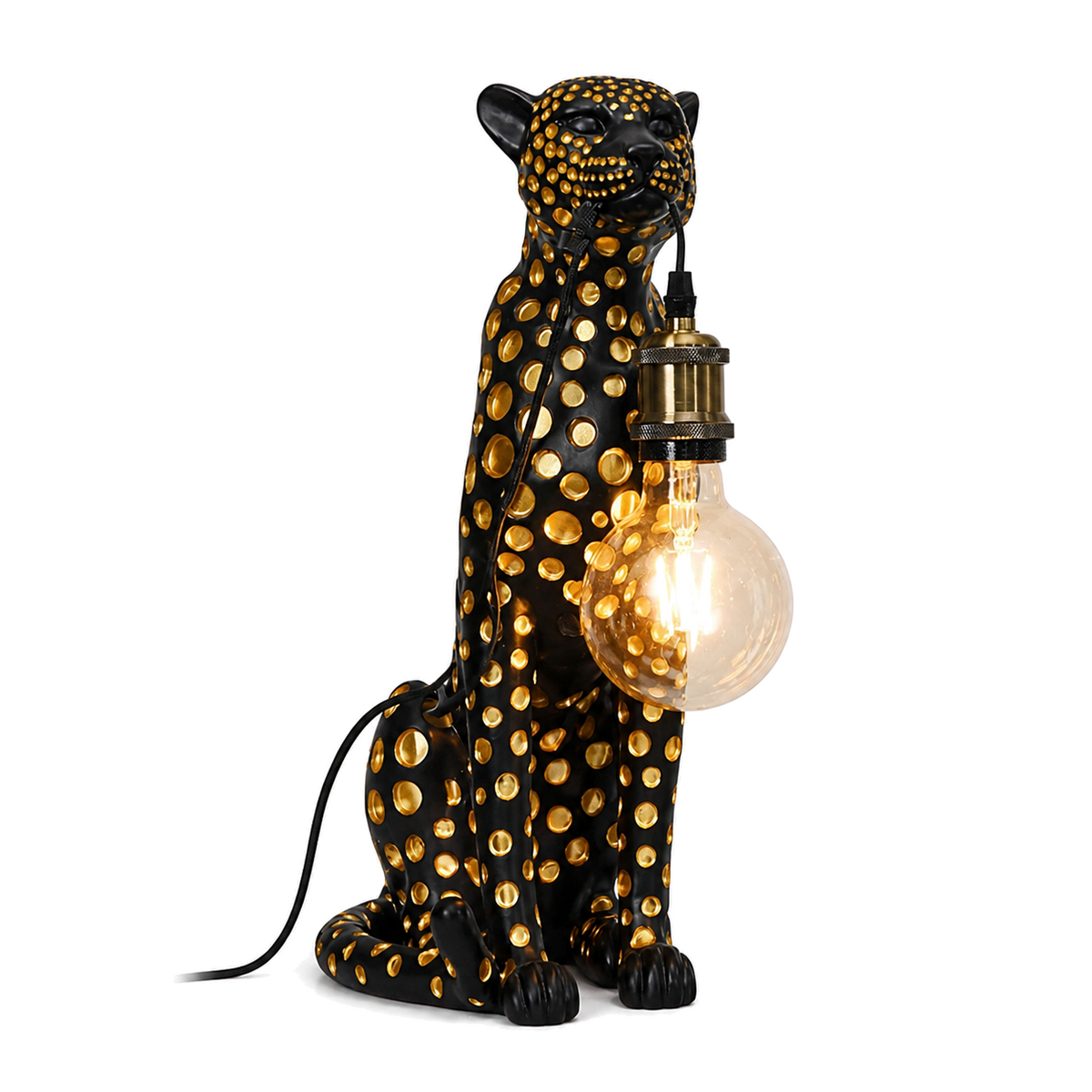 Noctis Cheetah Lamp, black resin with gold spots