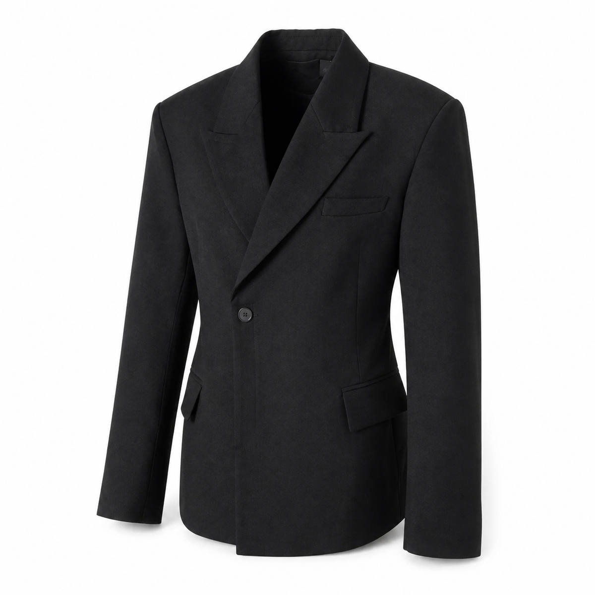 Nocturne Blazer peak lapel and single-button detail